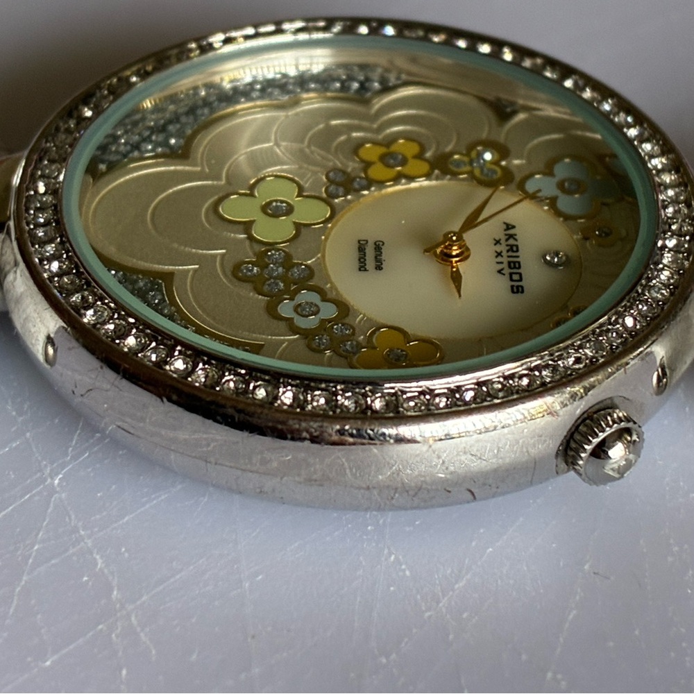 Akribos XXIV Silver Floral Diamond Watch - Picture 5 of 5